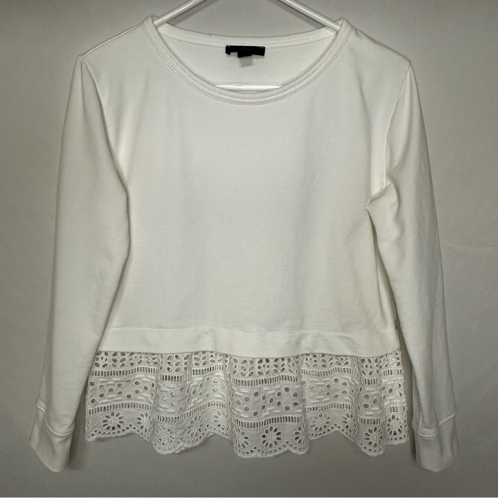 J. Crew Eyelet Hem Sweatshirt White Women’s Size XS